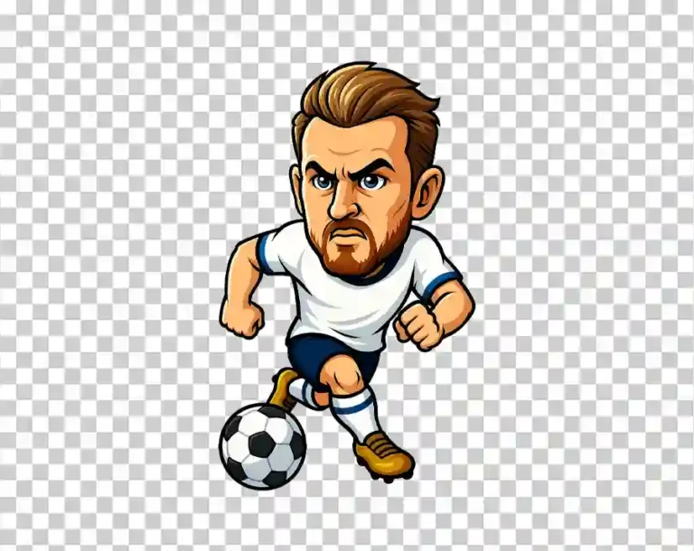 A vibrant cartoon illustration of Harry Kane, the professional footballer, shown in a confident pose wearing his football kit.