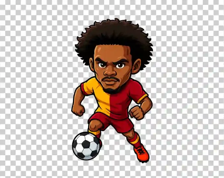 A colorful cartoon illustration of Leroy Sané, the professional footballer, depicted in a dynamic pose wearing his football kit.