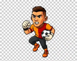 A colorful cartoon illustration of Fernando Muslera, the professional goalkeeper, shown in an active pose wearing his football kit.