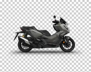 A side view of a gray Honda ADV350 scooter, suitable for both city and adventure use.