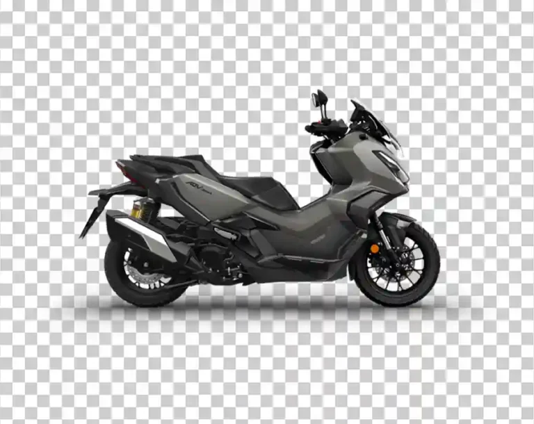 A side view of a gray Honda ADV350 scooter, suitable for both city and adventure use.