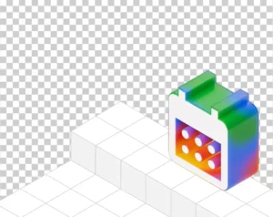 A 3D calendar icon with a colorful (blue, red, green, yellow) gradient on its sides and six circular cut-outs on its front face.