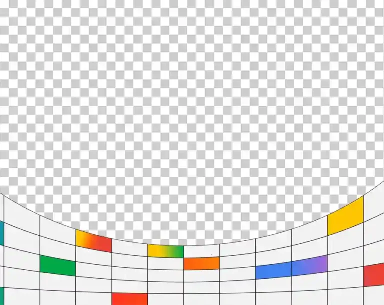 An abstract design featuring a curved grid with squares and rectangles filled with Google's colors (blue, red, green, and yellow).