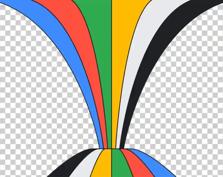 An abstract design with flowing, curved lines in Google's brand colors: blue, red, green, and yellow.