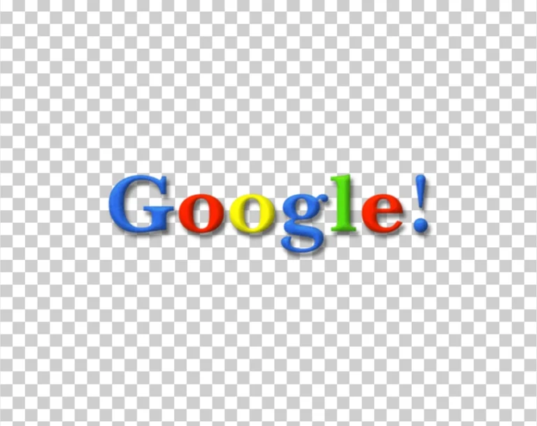 The "Google!" logo with bold, serif, 3D-effect letters and a drop shadow, using the color scheme of blue, red, yellow, blue, green, and red, ending with an exclamation mark.