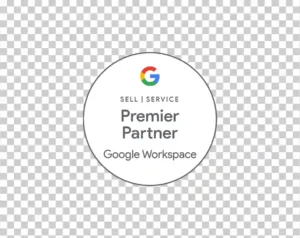 A Google Workspace Premier Partner logo. It's a white circle with a colorful "G" and text inside.