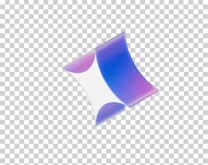 A stylized 3D "AI" logo with blue and purple color gradients on its outer surfaces and a white interior.