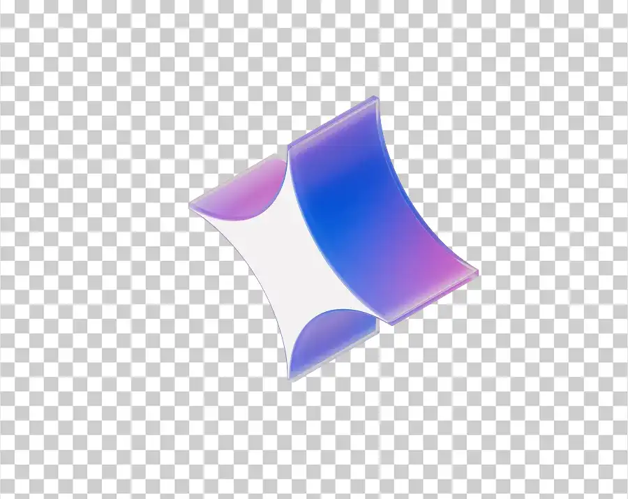 A stylized 3D "AI" logo with blue and purple color gradients on its outer surfaces and a white interior.