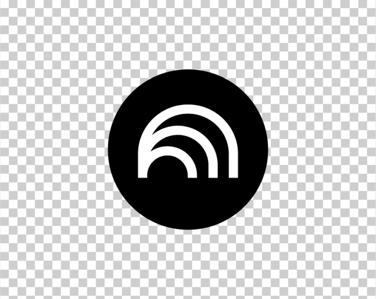 A logo icon featuring a series of four white, overlapping arch or semi-circle shapes contained within a solid black circle.