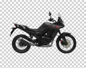 A side view of a dark gray Honda XL750 Transalp adventure motorcycle.
