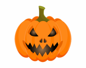 Orange spooky Halloween Jack-o'-Lantern with sharp eyes and teeth. Transparent PNG.