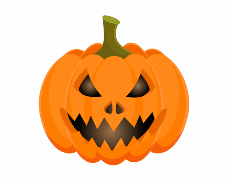 Orange spooky Halloween Jack-o'-Lantern with sharp eyes and teeth. Transparent PNG.