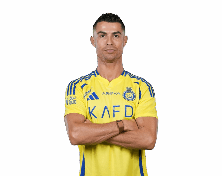 Cristiano Ronaldo Standing with Crossed Arms in Yellow Al-Nassr Jersey Render PNG