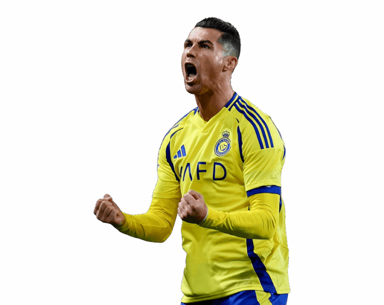 Cristiano Ronaldo Celebrating Goal in Yellow Al-Nassr Jersey Render PNG