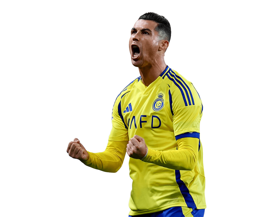 Cristiano Ronaldo Celebrating Goal in Yellow Al-Nassr Jersey Render PNG