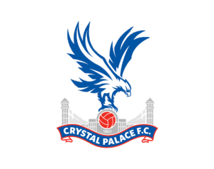 The Crystal Palace F.C. logo, featuring a blue, aggressive eagle with spread wings perched on a red football, set between the stylized towers of the original Crystal Palace building.