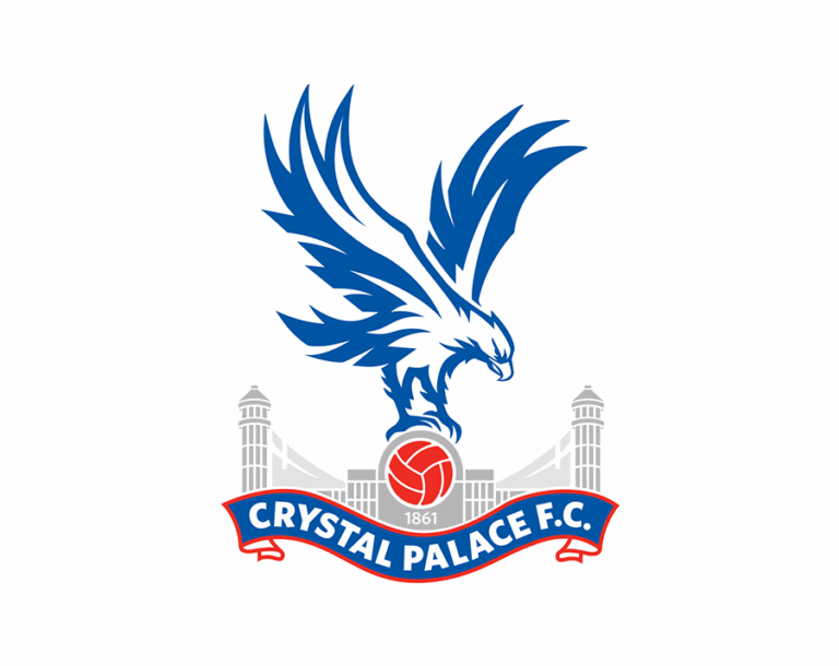 The Crystal Palace F.C. logo, featuring a blue, aggressive eagle with spread wings perched on a red football, set between the stylized towers of the original Crystal Palace building.