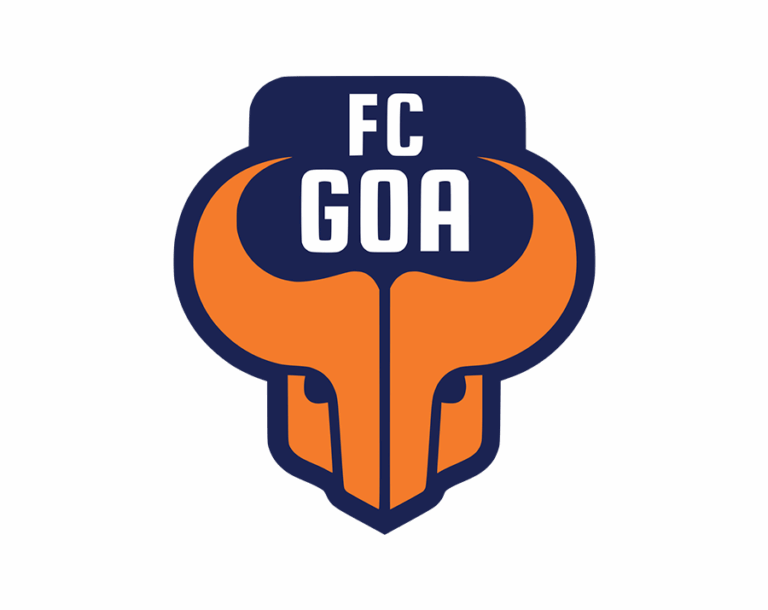 The FC Goa logo, featuring the stylized, inverted silhouette of two orange bison horns on a dark navy blue shield, with FC GOA written above, symbolizing the club's brave spirit.