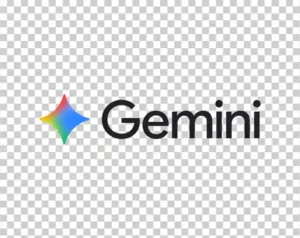 The logo featuring a four-pointed, glossy star or diamond icon on the left with a gradient from blue to green and red, and the black "Gemini" wordmark next to it.
