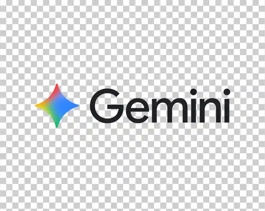 The logo featuring a four-pointed, glossy star or diamond icon on the left with a gradient from blue to green and red, and the black "Gemini" wordmark next to it.