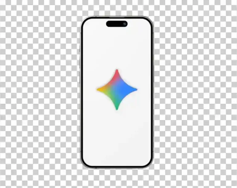 A modern smartphone screen with a black frame displaying the Google Gemini icon: a four-pointed star with a gradient of blue, green, yellow, and red colors.