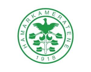 Hamarkameratene (HamKam) Football Club Logo, Green Circular Emblem, Featuring a Pigeon (Bird) Silhouette on Top of a Tree/Plant Motif, with the Establishment Year "1918" and the Name "HAMARKAMERATENE".