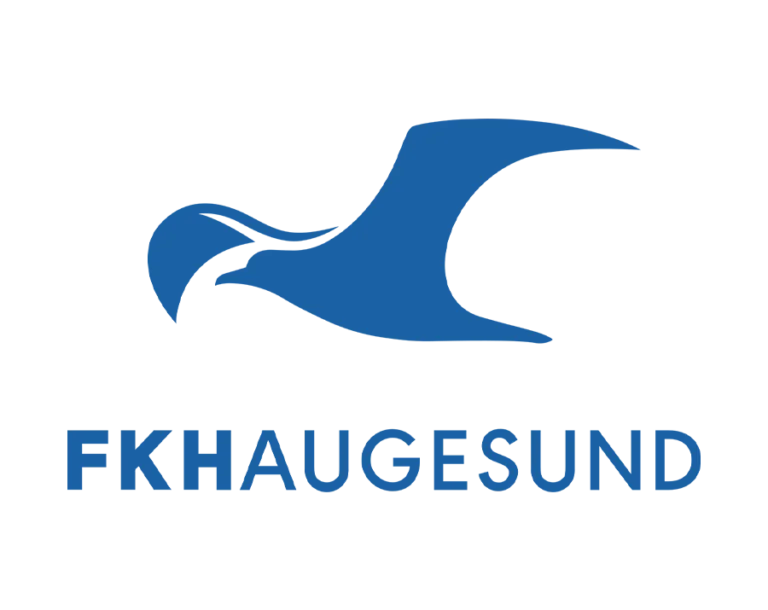 Transparent FK Haugesund logo featuring a large, stylized blue seagull or bird of prey in flight above the club name in blue capital letters.