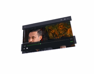 A transparent PNG image featuring a video player interface with a close-up of Mehmet Yıldız from Hayalhanem speaking. The player shows time '05:37' of '10:14' and '1080P' quality.