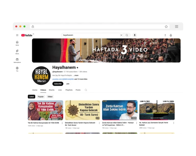 A high-quality, transparent PNG mockup of an iPad Pro with a Magic Keyboard, showing the Hayalhanem YouTube channel's homepage