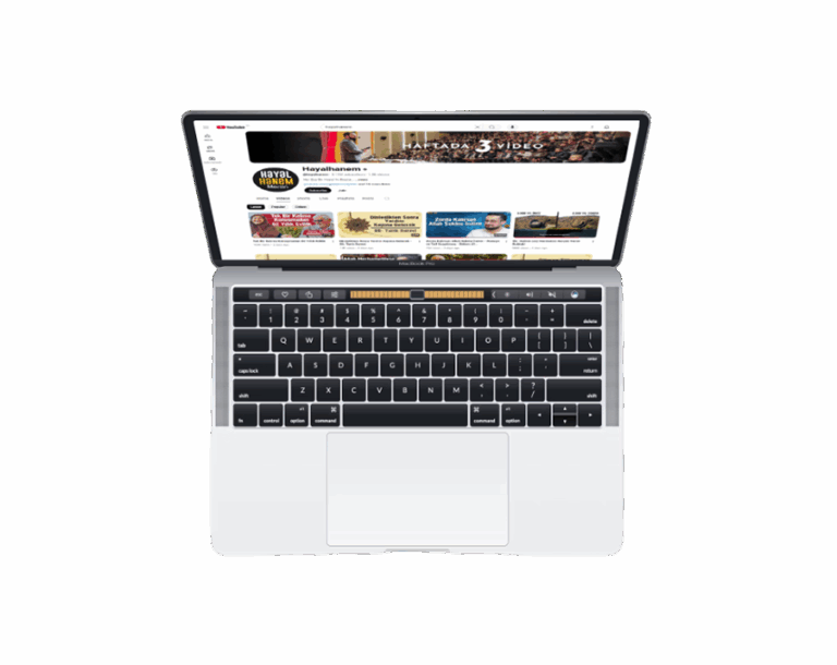 Digital Device Mockup (iPad Pro/Laptop/Browser) displaying the Hayalhanem YouTube Channel homepage with content by Mehmet Yıldız, transparent PNG.