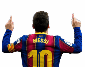 Lionel Messi back view in FC Barcelona number 10 jersey celebrating a goal