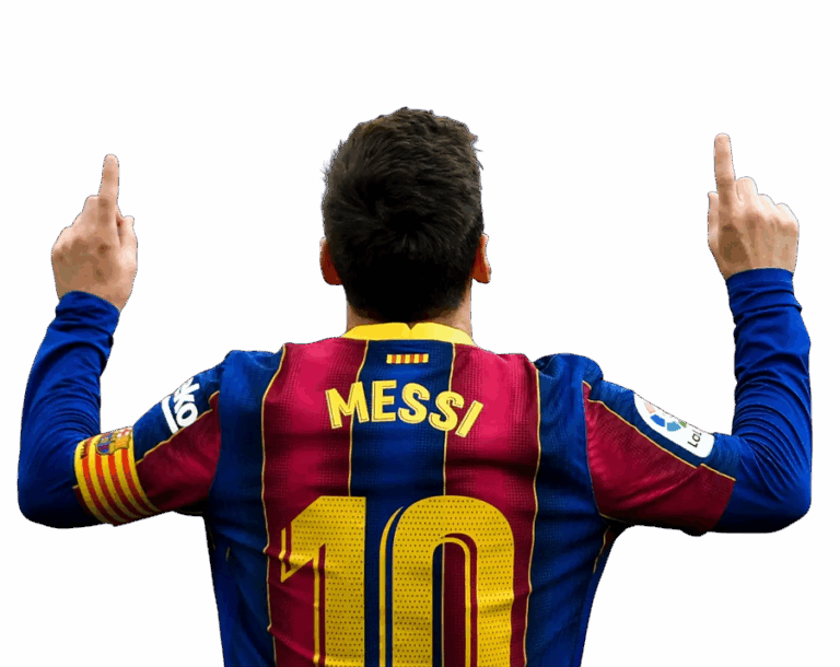 Lionel Messi back view in FC Barcelona number 10 jersey celebrating a goal