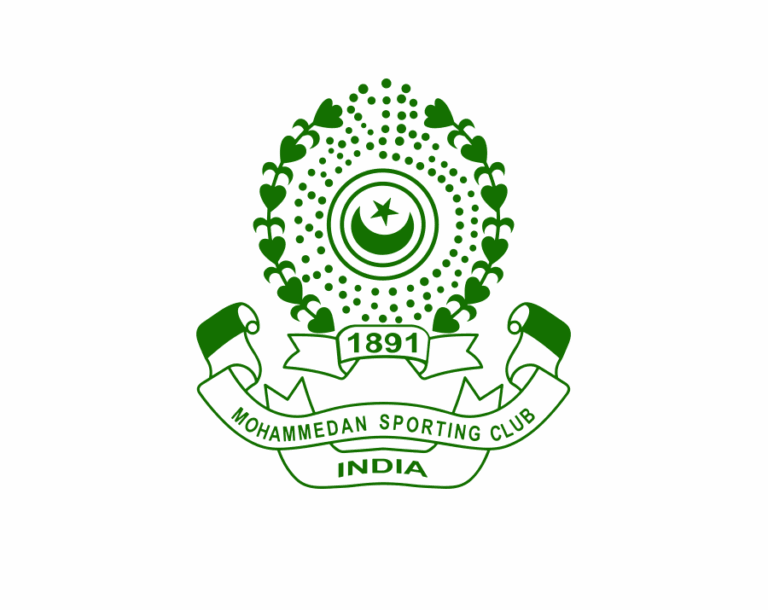 The Mohammedan SC logo, featuring a green Crescent and Star at the center of a dotted circle, surrounded by a wreath of heart-shaped leaves, with the founding year 1891 and the club name MOHAMMEDAN SPORTING CLUB INDIA below.