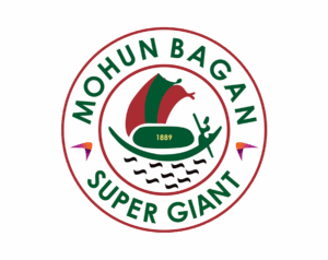 The Mohun Bagan Super Giant logo, an emblem within a red and white circle depicting a traditional boat (Gharial) with red and green sails, with MOHUN BAGAN above and SUPER GIANT below.