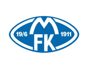 Molde FK (MFK) Football Club Logo, Blue Elliptical Shape, Featuring a White "M" at the Top, "FK" in the Center, and the Establishment Date "19/6 1911" on the Sides.