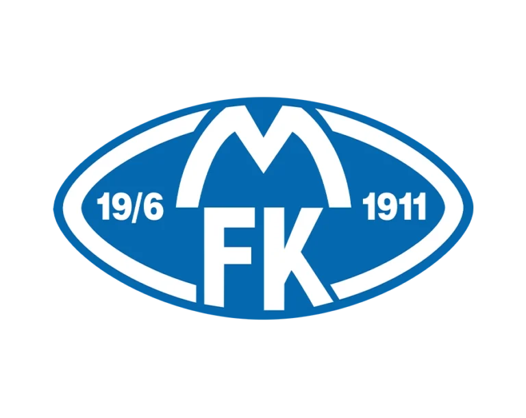 Molde FK (MFK) Football Club Logo, Blue Elliptical Shape, Featuring a White "M" at the Top, "FK" in the Center, and the Establishment Date "19/6 1911" on the Sides.
