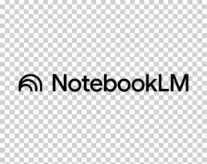 The logo featuring a black icon of overlapping arch shapes on the left, and the text "NotebookLM" in a simple typeface on the right.