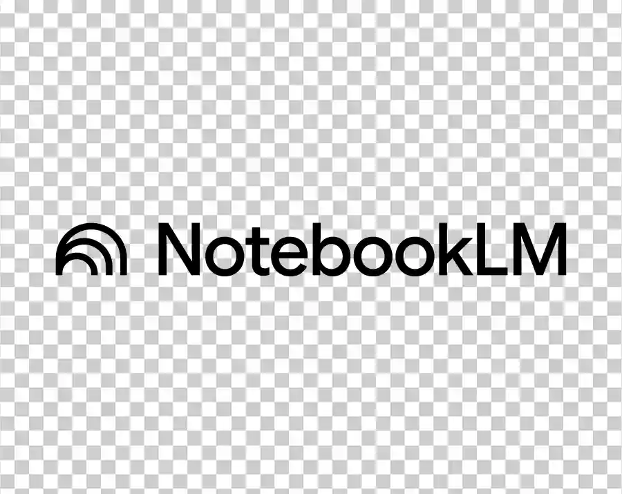 The logo featuring a black icon of overlapping arch shapes on the left, and the text "NotebookLM" in a simple typeface on the right.