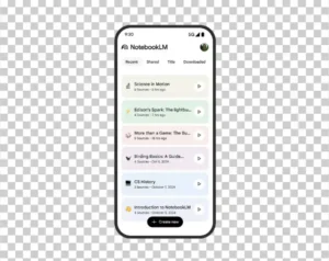 A smartphone screen displaying the mobile interface of the NotebookLM application.