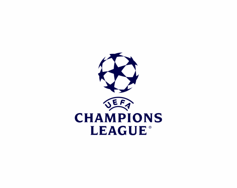 The dark blue emblem of the UEFA Champions League. It features a football made of stars (Starball) at the top, "UEFA" in the middle, and "CHAMPIONS LEAGUE" at the bottom. Transparent background.