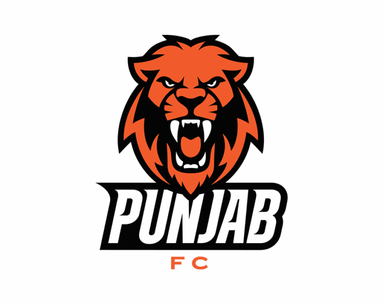 The Punjab FC logo, a stylized, roaring Lion/Tiger head in bright orange with white fangs, sitting above the large white text PUNJAB on a black background.