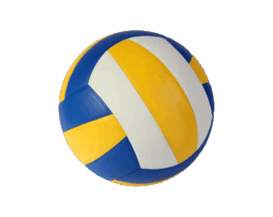 Blue, yellow, and white regulation-sized volleyball