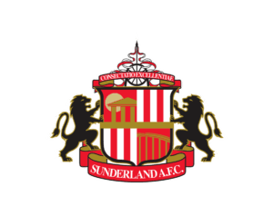 The historic Sunderland AFC crest, featuring a shield with red and white vertical stripes, flanked by two rampant black lions, with the Latin motto above and SUNDERLAND A.F.C. written below.