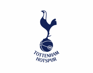 The stylized navy blue cockerel (rooster) standing on a football, which is the official emblem of the English football club Tottenham Hotspur.