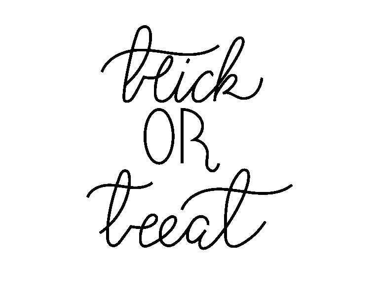 "Trick or Treat" in fine white cursive lettering on a transparent background. Minimalist, high-resolution Halloween-themed typography PNG.