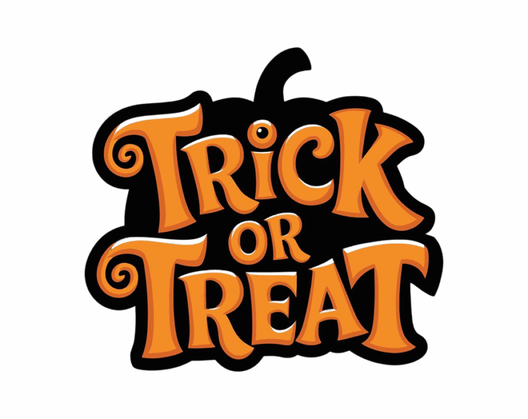 Transparent Halloween font PNG image of "TRICK OR TREAT" lettering in bold, curvy orange letters resembling a pumpkin shape.