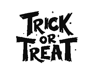 Transparent Halloween font PNG image of "TRICK OR TREAT" lettering silhouette in a distressed, brush stroke black style.