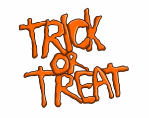 Transparent Halloween font PNG image of "TRICK OR TREAT" lettering in dripping, melted orange style.