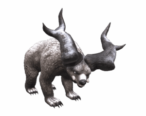 Horned Bear monster from Rise Online World, a massive white/grey bear with giant curled horns and tusks, in a transparent PNG format.