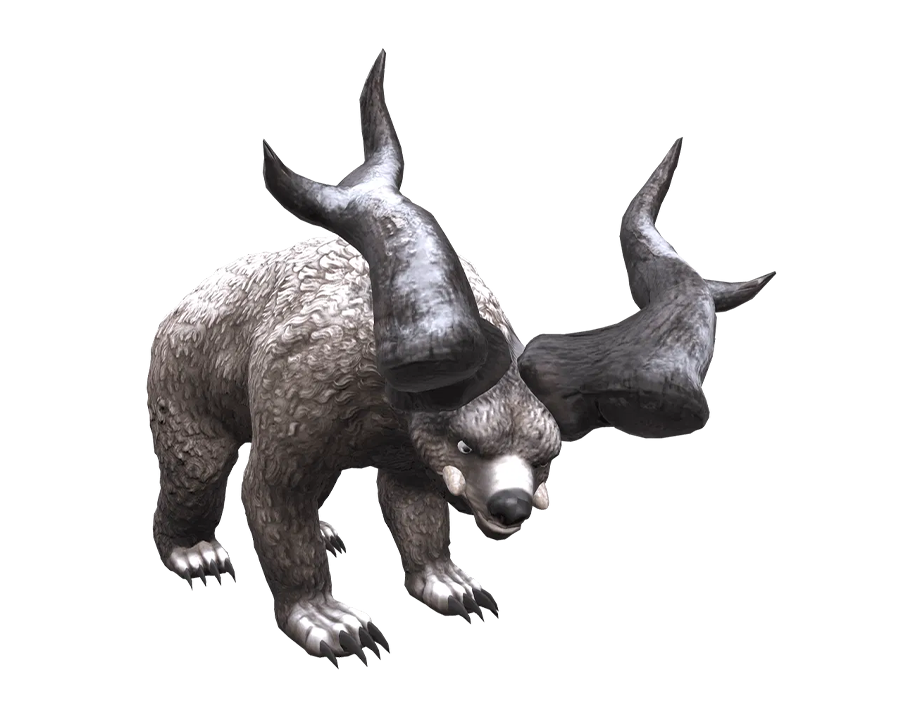Horned Bear monster from Rise Online World, a massive white/grey bear with giant curled horns and tusks, in a transparent PNG format.